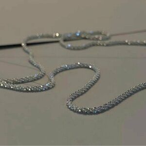 Minimalist chic dainty flashy flash silver sparkle chain necklace 20” ZARA